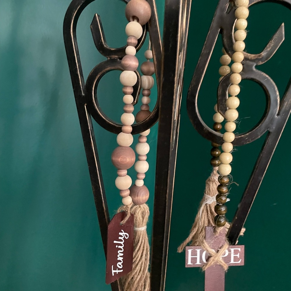 Homemade beaded garland with tassels